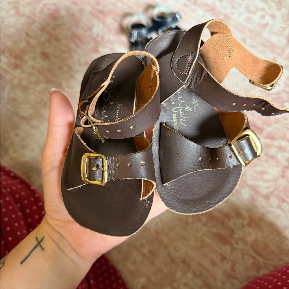 SUNSAN SWIFTER Kids Brown Leather Buckle Sandals